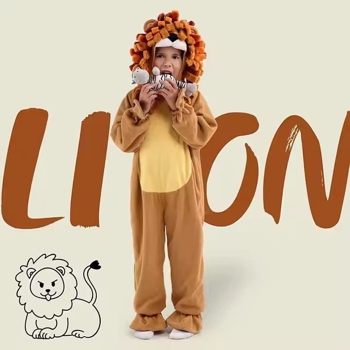 Factory direct sales cute cartoon Halloween performance soft brown lion jumpsuit for kids3